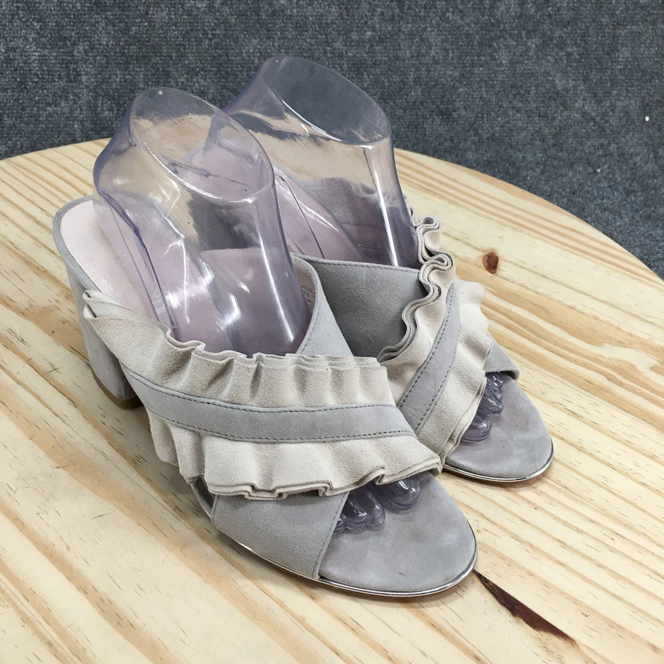 Kenneth Cole Sandals Women 10M Laken Ruffled Strap Slide Gray Casual Block Heels - Image 3 of 4