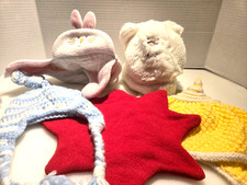 Vintage Lot 5 -1970's-80's Baby Girl Hats Winter Faux Fur Knit Fleece Knit Hat