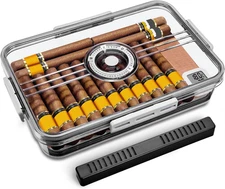 ✅NEW- Cigar Humidor Box with Humidifier & Hygrometer Holds 30 Cigars Clear Case