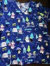 Women  s Scrubstar Snow Animals Print Scrub Top Size M