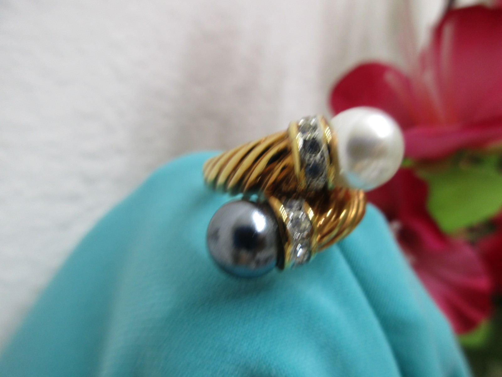 Cornucopia Ring Twisted rhinestone & Pearls Signe… - image 12