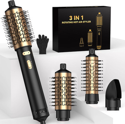 4 in 1 Rotating Hair Dryer Brush Spinning with Detachable Brush(2'' & 1.5''),Negat