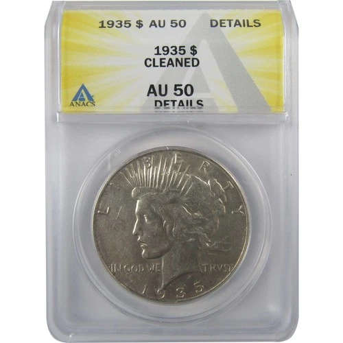1935 Peace Silver Dollar AU 50 Details ANACS $1 Coin SKU:I25490