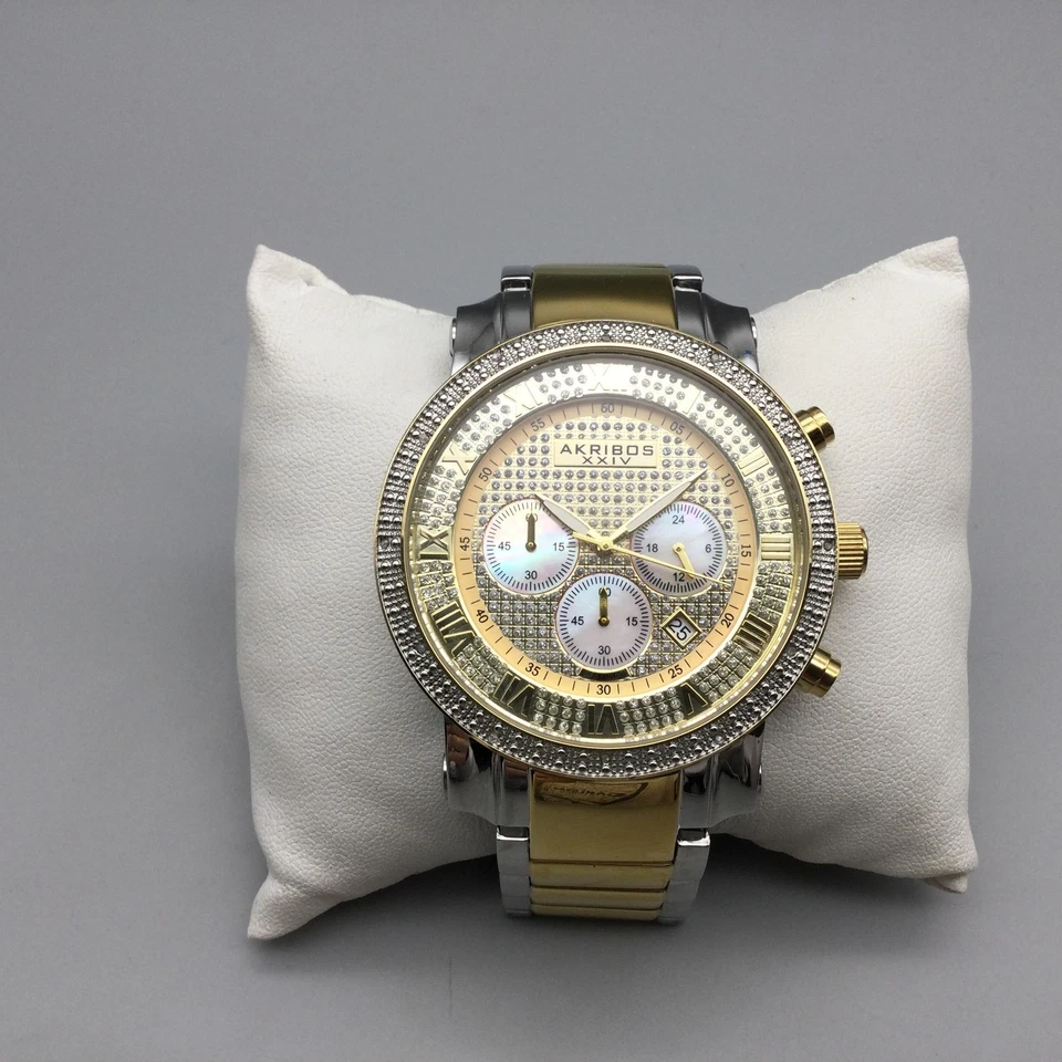 Reloj Cronógrafo Akribos XXIV Hombre 46mm Acento Diamante AK439TT Batería Nueva 8.5" Foto 2 de 4