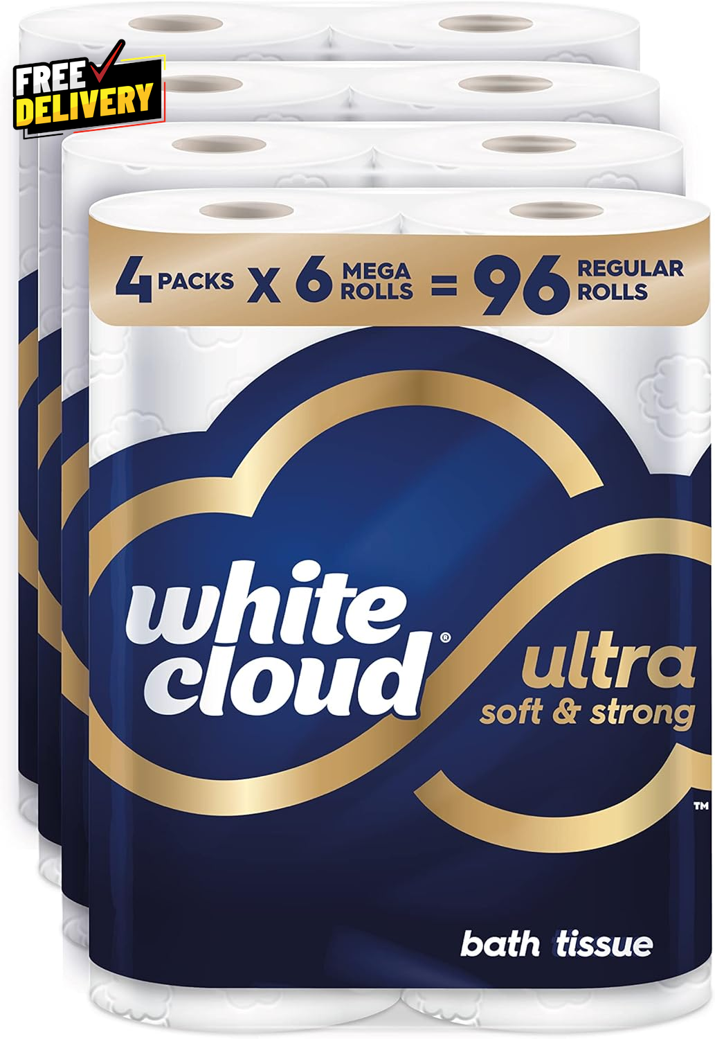 Ultra Soft & Strong Toilet Paper 4 Packs of 6 Mega Rolls = 96 Regular Rolls