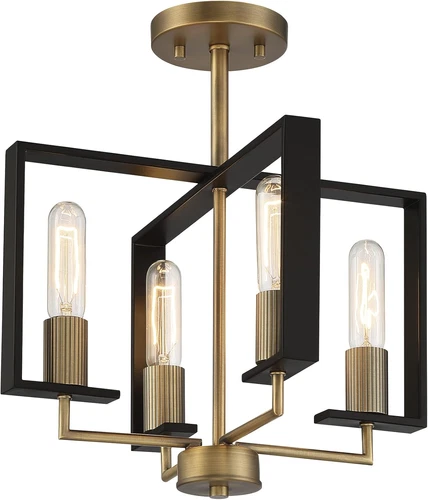 Chicago 4-Light Semi Flush Mount Ceiling Light in Old Satin Brass - Picture 1 of 4