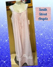 EILEEN WEST E5520079 PINK DOBBY STRIPE SLEEVELESS COTTON WOVEN NIGHTGOWN SMALL