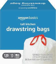 Trash Bags Tall Kitchen Drawstring 13 Gallon Unscented 120 Count Heavy