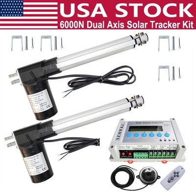Complete Dual Axis Solar Tracker DC12V 6000N 2X8'' Linear Actuator Controller Kit