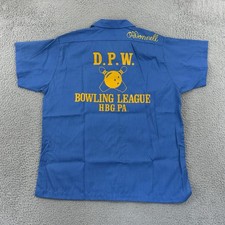 Vintage Hilton Bowling Shirt Adult Medium Blue Chain Stitch 60s Short Sleeve USA