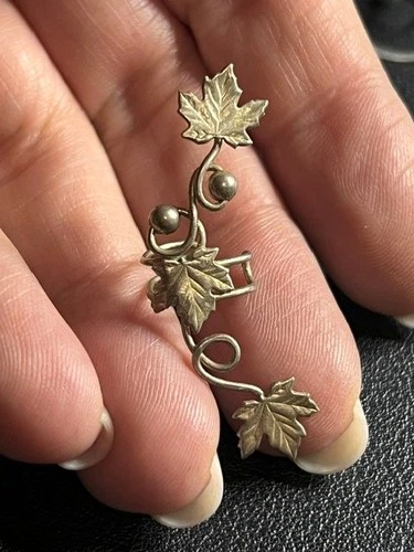 B6506 Sterling Silver *unmarked Leaf Vine Ear Cuff Crawler Climber Earring 42mm