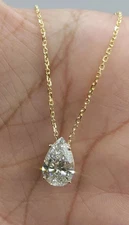 2CT Pear Lab Grown/CVD Diamond Graceful Necklaces Chain 18"  14k Yellow Gold