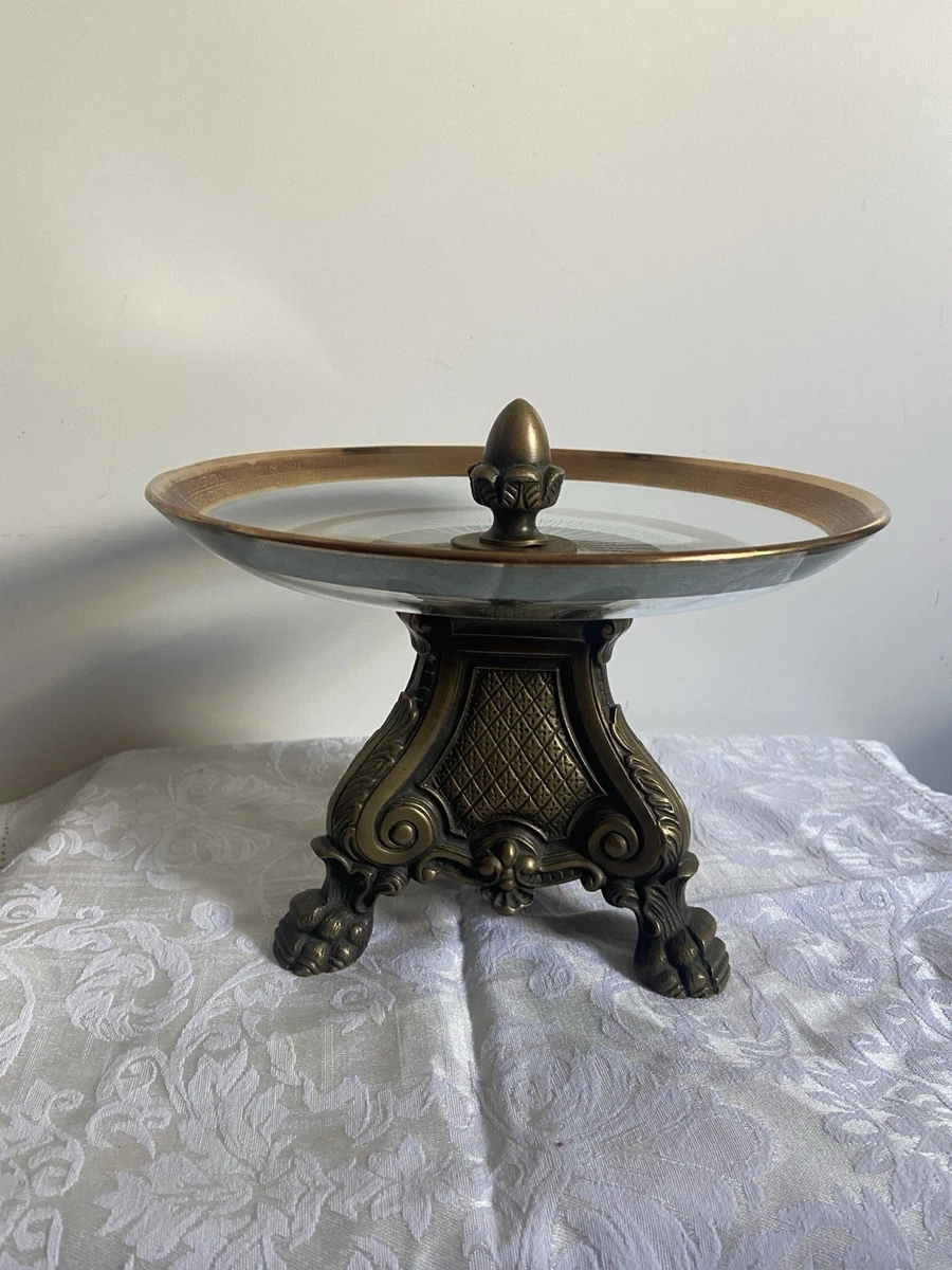 Tafelaufsatz Messing/ Bronze Glas H 17 B 22 Metallfuß Löwenpfoten-Füßen