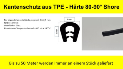 KS-TPE 0-2,5S Kantenschutzprofil Kederband Profil Schutzband Klemmprofil schwarz