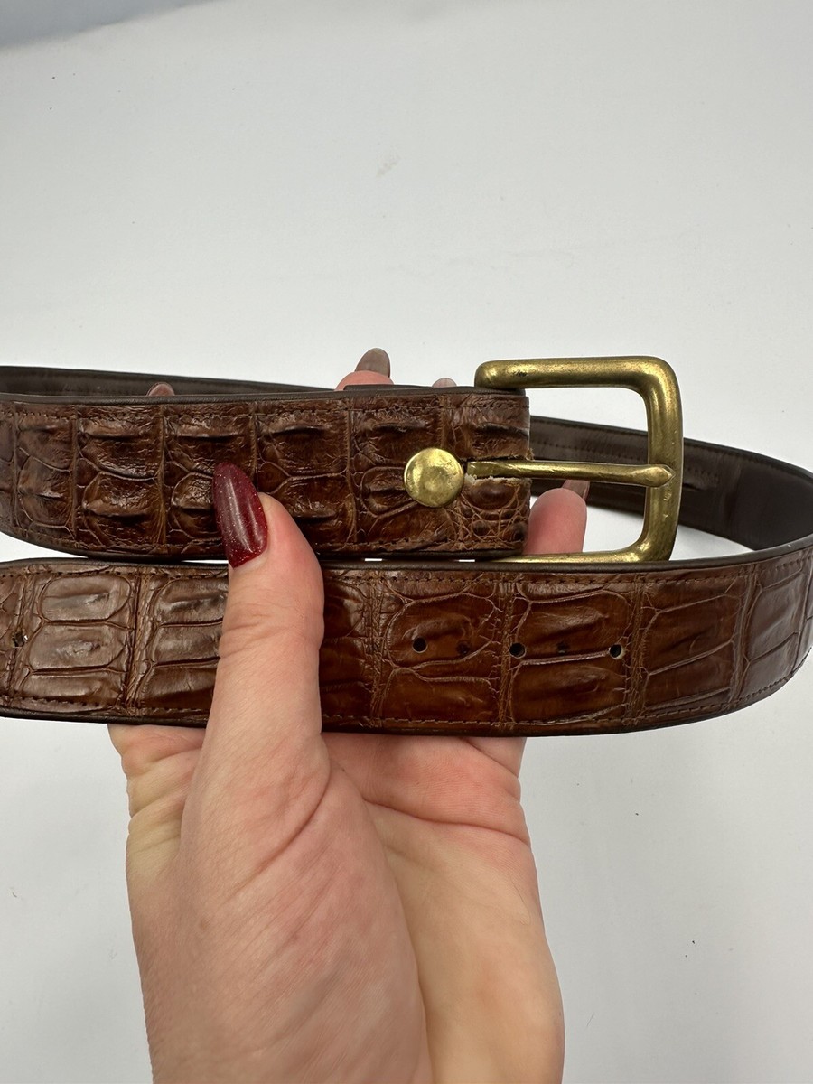 Brown Belt Zip Pocket Genuine Alligator Crocodile Hornback Leather