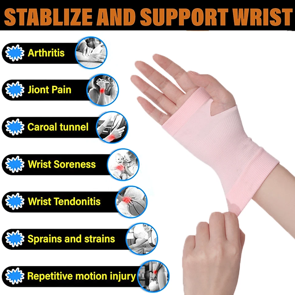 2 Pcs Wrist Brace Support Compression Sleeve Arthritis Gym Carpal Tunnel Hand US - Image 3 of 4