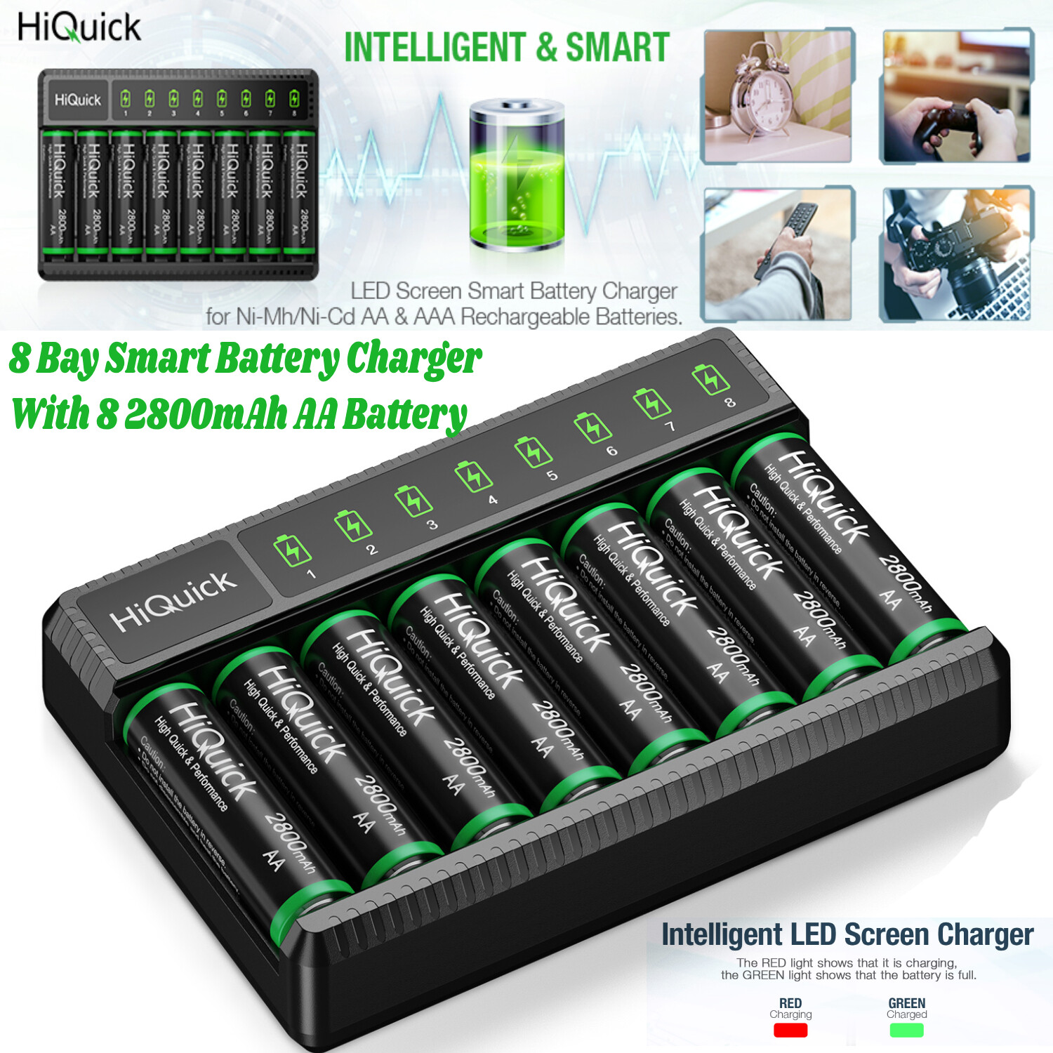 8Pcs AA Rechargeable Batteries With 8-Bay NIMH NiCd AAA AA Battery Charger-image