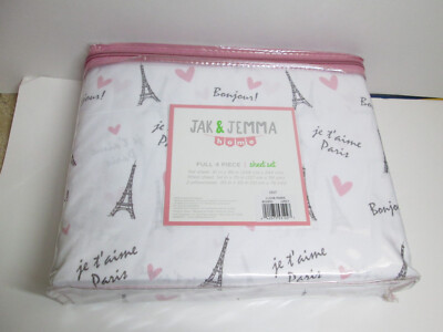 Jak & Jemma I Love Paris Full Sheet Set Eiffel Tower,  Bonjour Je t'aime Paris