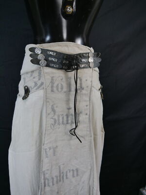 Stockerpoint beige linen with leather tab rustic ladies costume skirt size 38