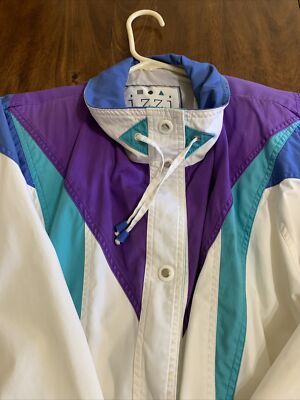 Vintage 80s 90s Izzi Ski Jacket Sz M Full Button Up White Blue