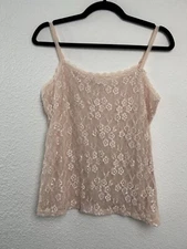ELLE Womens Floral Lace Pink Blush Blouse Tank Sleeveless Size M Coquette Girly