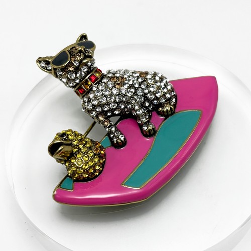HEIDI DAUS "Surf's Up" Crystal & Enamel Dog & Ducky Summer Surfing Pin - NIB - Picture 6 of 9