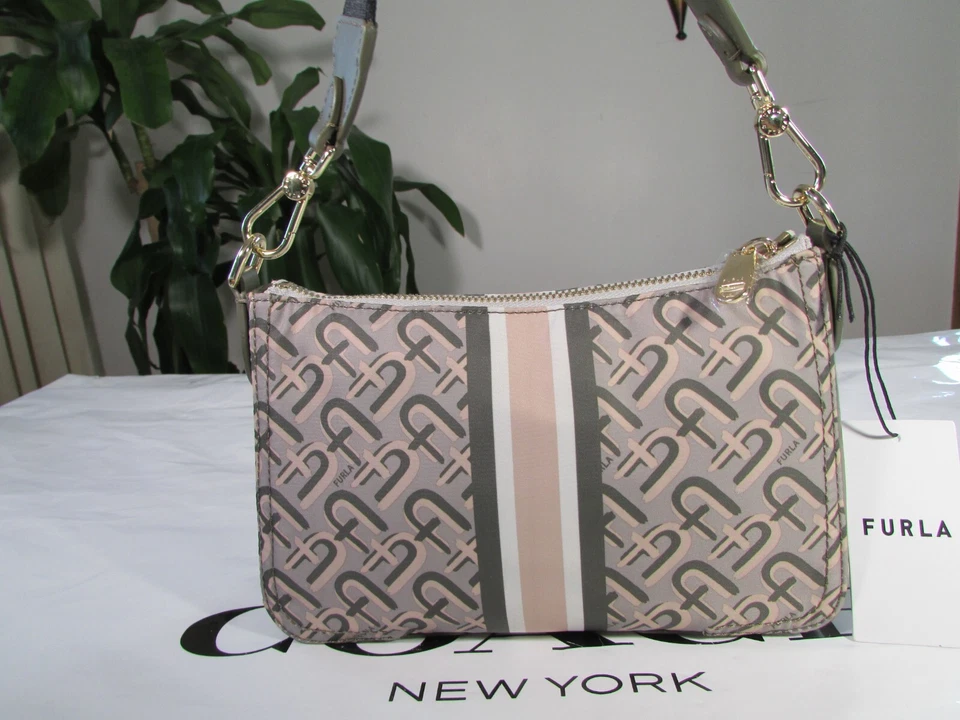 Новый с Ярлыками Furla нейлона и кожи Atena S St Arco полоски Vitello через плечо бежевый мульти - Изображение 4 из 4