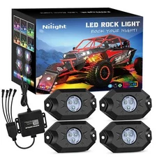 	Nilight RGB LED Rock Lights Kit 4 pods Underglow Multicolor Neon Light Pod w...