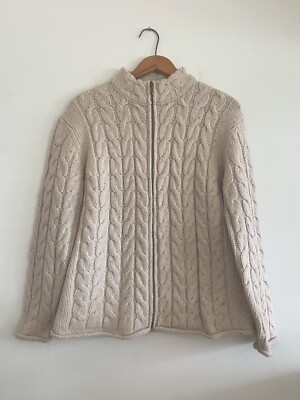 Irelands Eye Brand Women’s Cable Wool/Silk Zip Cardigan