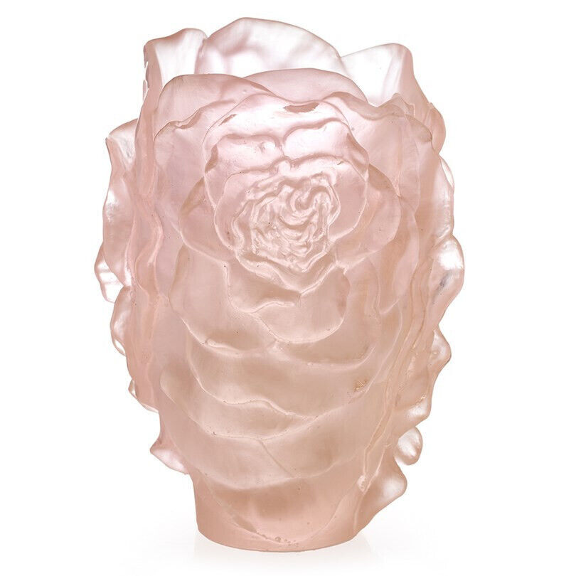 NEW DAUM CRYSTAL NUMBERED ED. CAMELLIA PINK VASE SMALL #05734-1