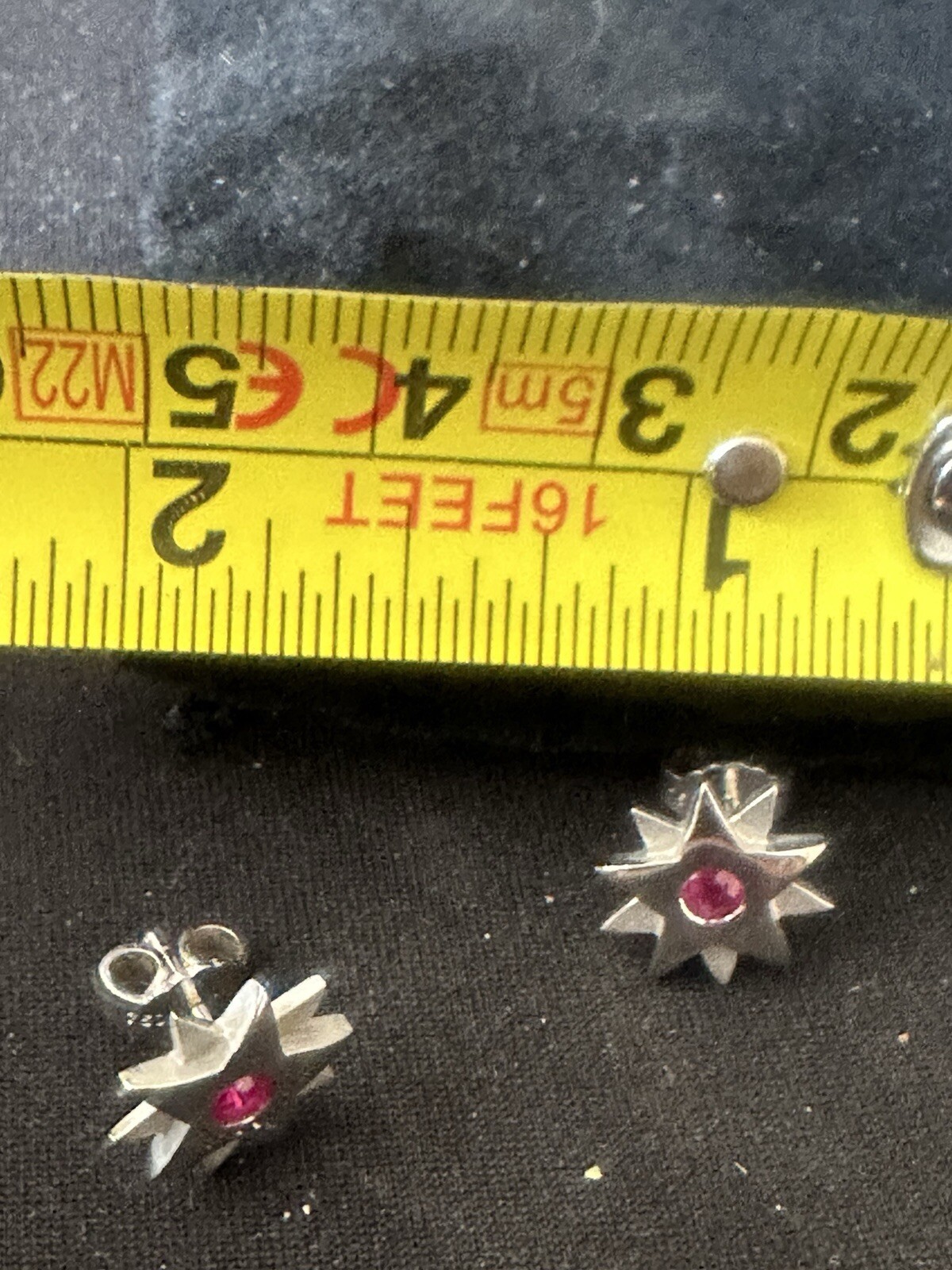18K Solid White Gold Ruby Star Stud Earrings 3.87… - image 7