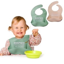 Silicone Baby Bibs With Funny Phrases  Green/ Beige Set Of 2