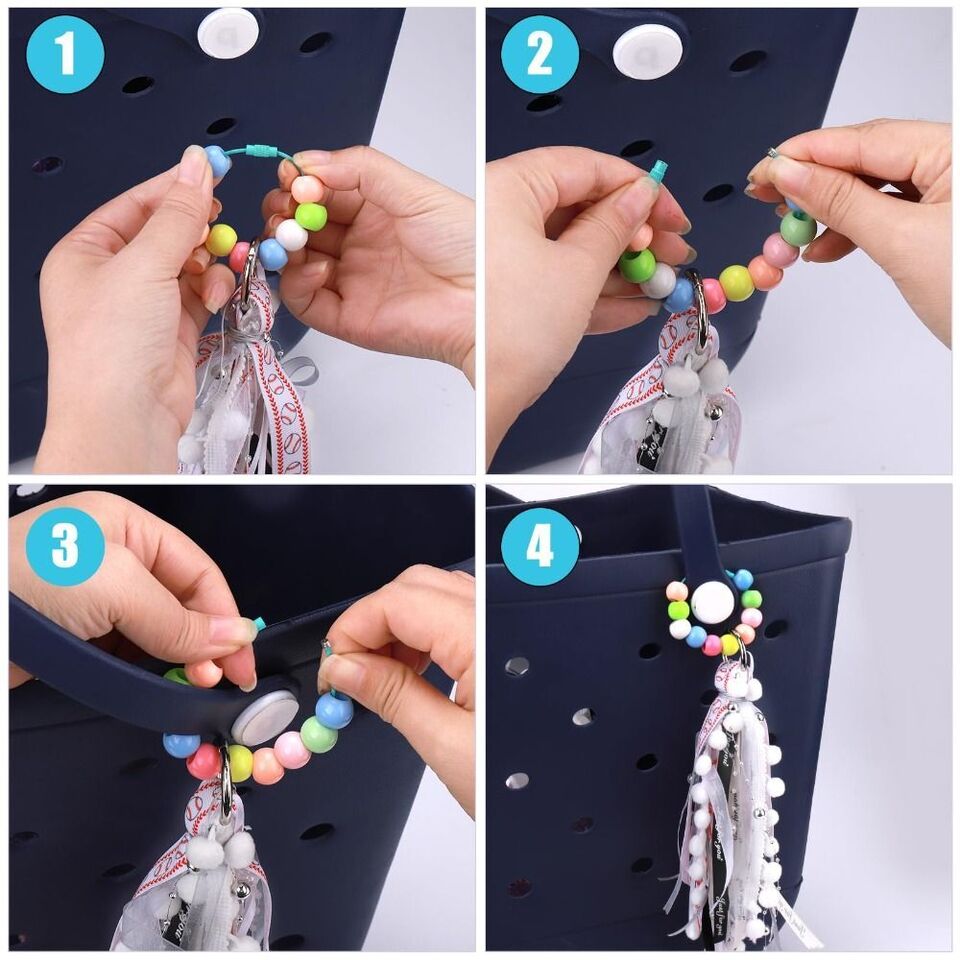 Beach Straw Bag Bag Pendant Ornaments Colored Beads Key Ring for Bogg