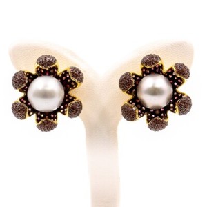 Authentic 4.87ct Red Sapphire and Pearl 925 Sterling Sliver Flower Earring in Gold Plated