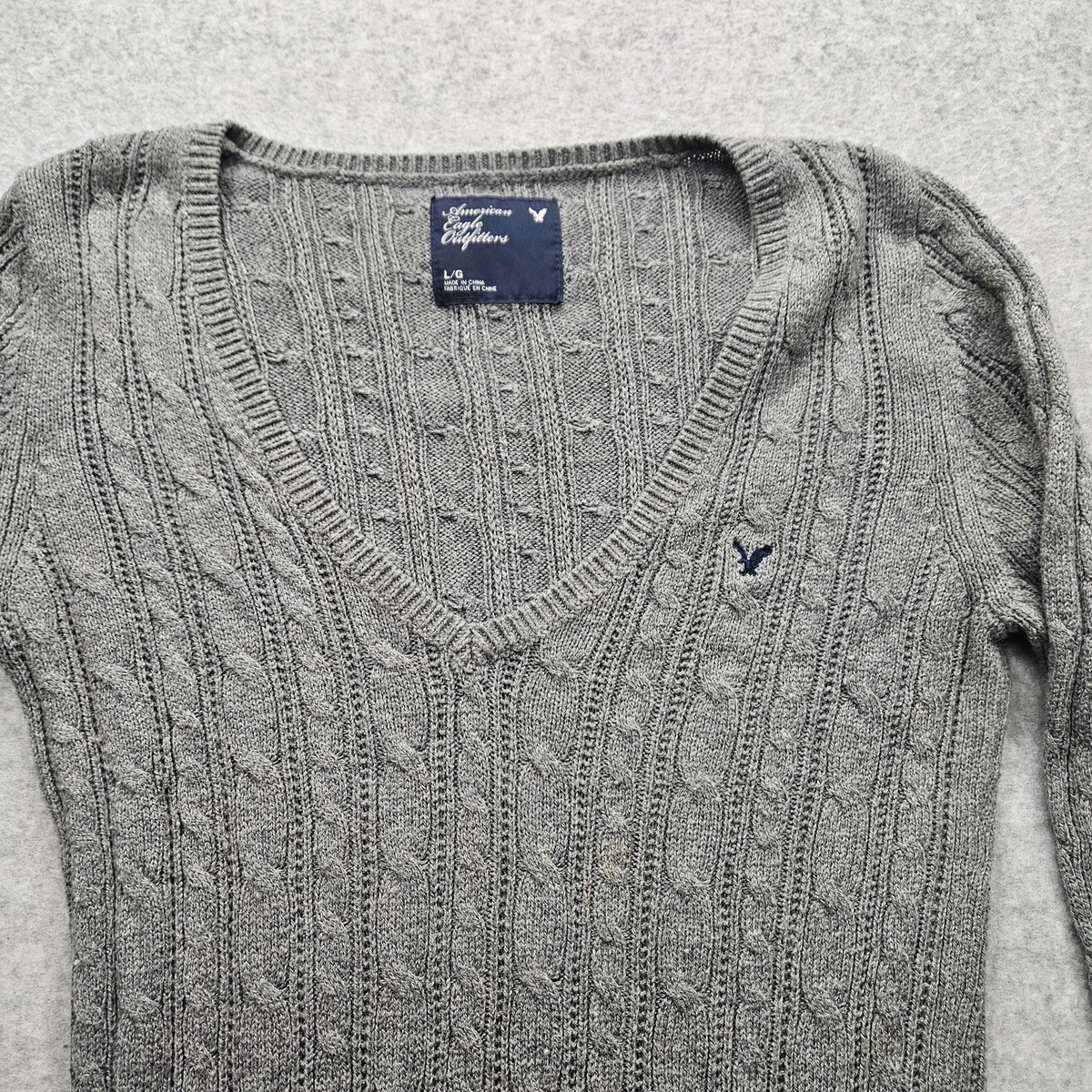 American Eagle Outfitters Women's Large Gray Cable Knit