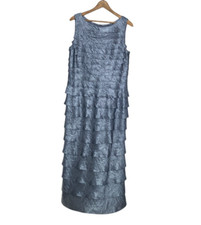 Adrianna Papell Size 14 Purple Metallic Pleated Maxi Long Evening Gown Dress