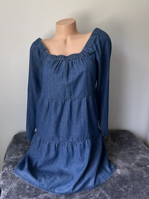 American Eagle Chambray Denim Peasant Dress S Tiered Small 3/4 Sleeve Pockets | eBay American Eagle Chambray Denim Peasant Dress S Tiered Small 3/4 Sleeve Pockets | eBay