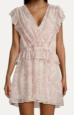 TED BAKER Evelyna Print Ivory Coral Ruffle Sleeve Cinch Mini Dress Womens 3 US 8