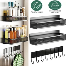 2 Pack Magnetic Spice Rack with 8 Hooks for Refrigerator Fridge Storage Shelf
