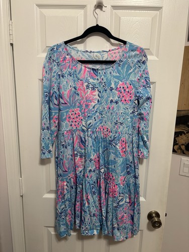 Lilly Pulitzer Geanna Swing Dress Zanzibar Blue Party Princess Pineapple Large L