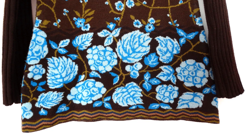 KENZO, pull-over en tricot vintage fleurs de cerisiers sur fond marron taille L - Photo 3/4