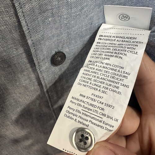 Perry Ellis Linen Blend Short Sleeve Blue Collared Shirt Size L/G NWT MSRP $79 - Picture 5 of 10
