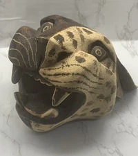 Wooden Hand Carved Jaguar Head, Highly Crafted Decorate Figurine, Rare Find