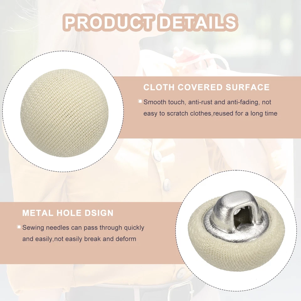 Botón de costura redondo artesanal 10 mm cubierto de tela 10 piezas, beige blanco Foto 4 de 4