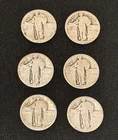 Lot of 6 Standing Liberty Silver Quarters, Total of 1 OZ Silver, Circulated