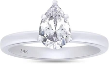 Pear Solitaire Labgrown Diamond Engagement Ring 14k White Gold 5.10 Ct