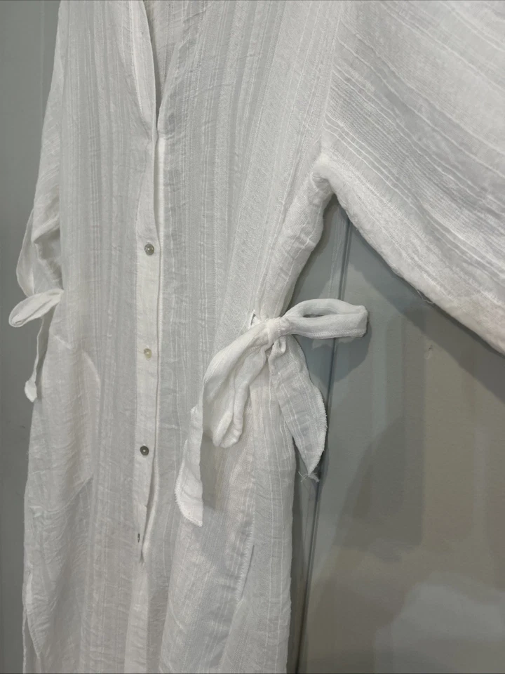 Maxi traje de baño para mujer Robin Piccone blanco manga corta corbata lateral cubierta talla XS Foto 4 de 4