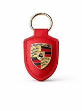 Porsche logo leather keychain and key fob, red