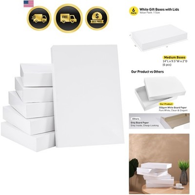 6 Pack 14'' Medium White Gift Boxes With Lids For Clothes Presents