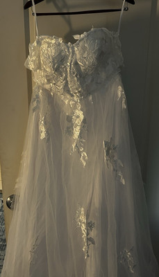 White Lace Tulle Cap Sleeve A-Line Portrait Neck Corset Back Full-Length Dress